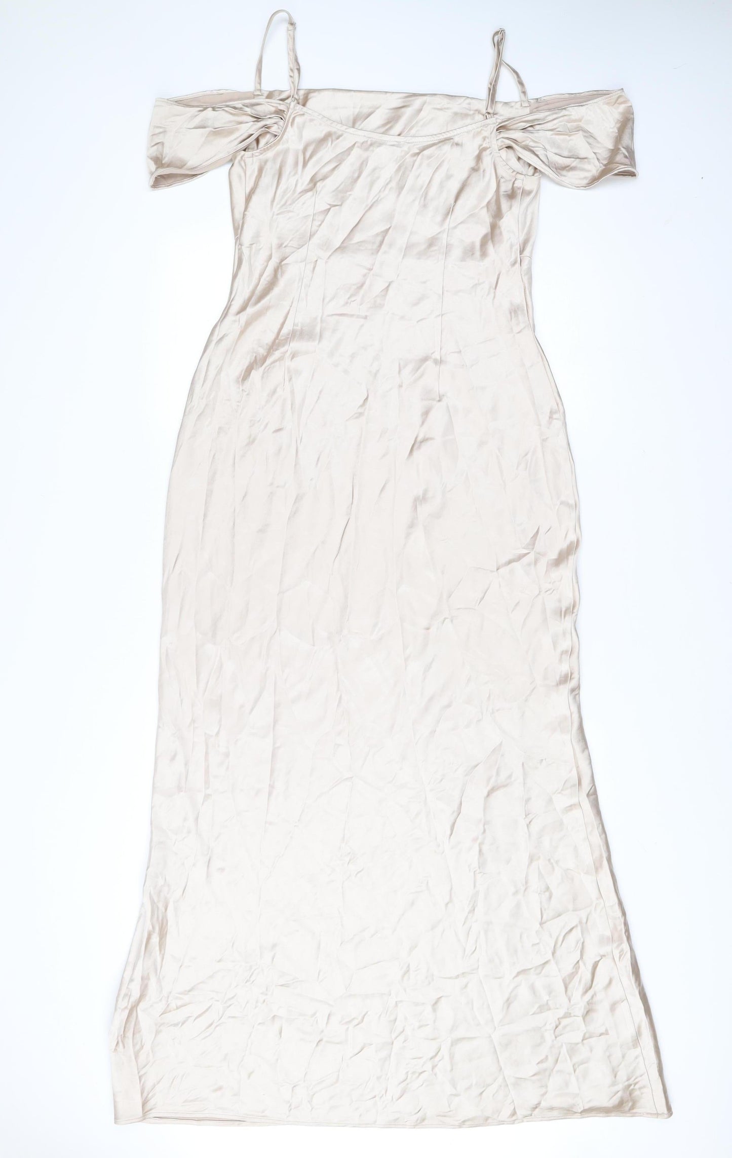 Stylecheat Women’s Beige Off Shoulder Slip Dress Size 12 Long