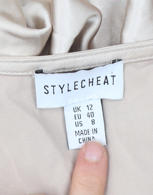Stylecheat Women’s Beige Off Shoulder Slip Dress Size 12 Long