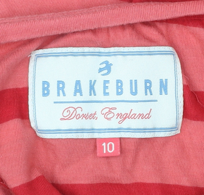 Brakeburn Women’s Red Striped Cotton 3/4 Sleeve Boat Neck T-Shirt Size 10