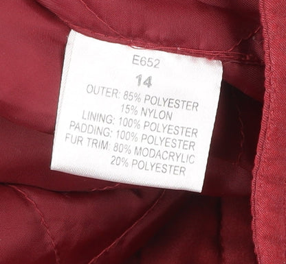 Damart Womens Red Coat Size 14 Mid-Length Lined Overcoat