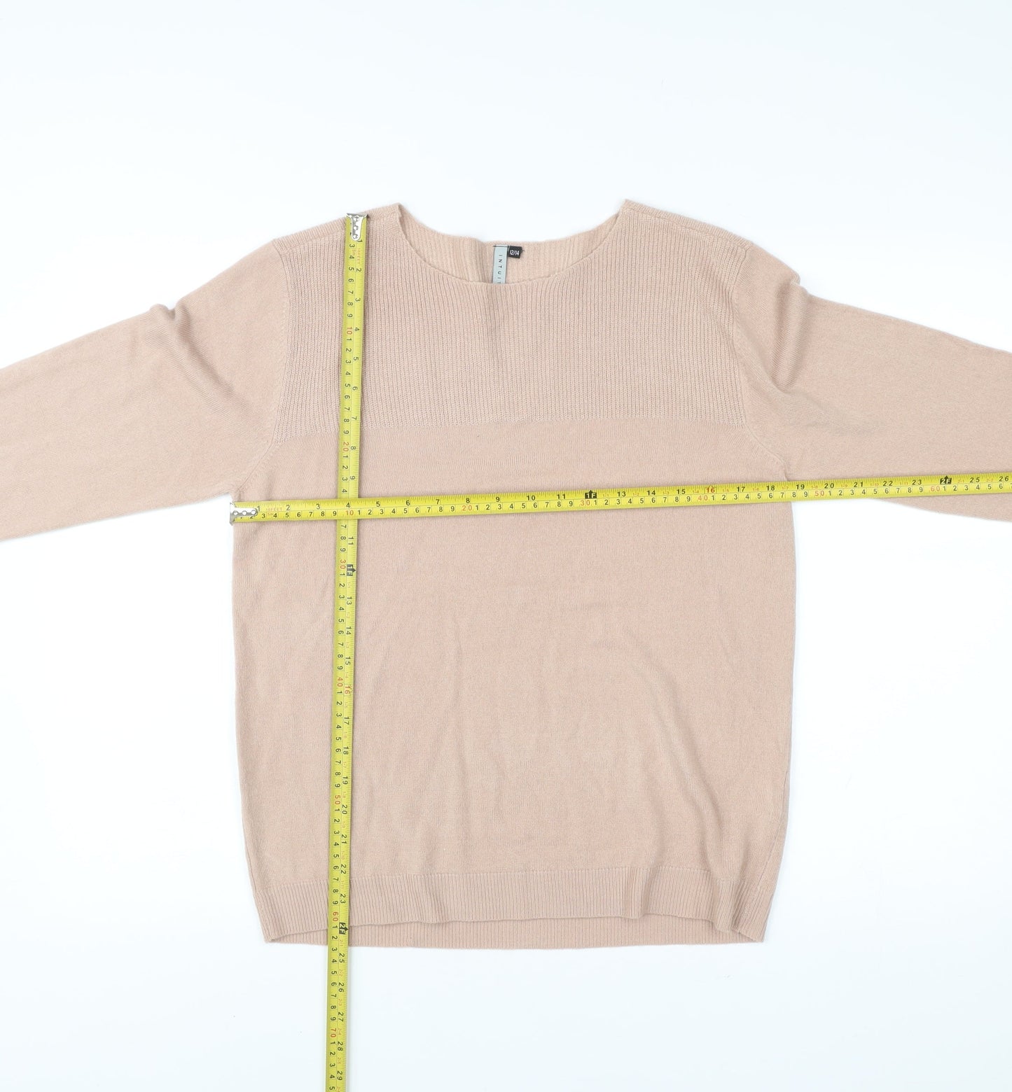 Intuition Womens Beige Jumper Size 12 Crew Neck Long Sleeve Knit