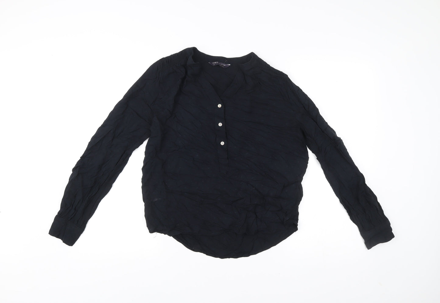 Marks and Spencer Womens Black Viscose Blouse Size 8 Tunic Style