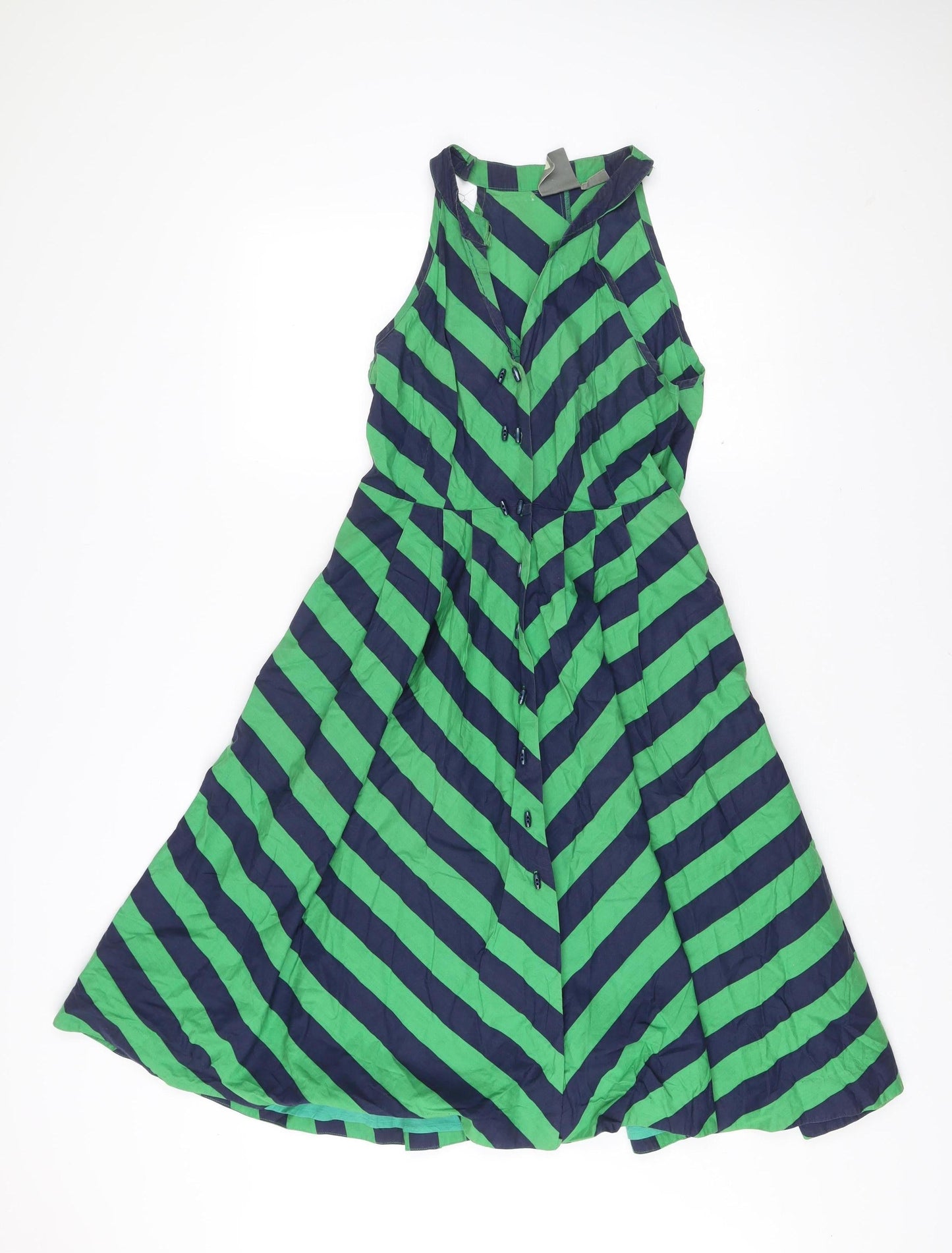 Girls from Savoy Women’s Green Blue Stripe A-Line Halter Dress M