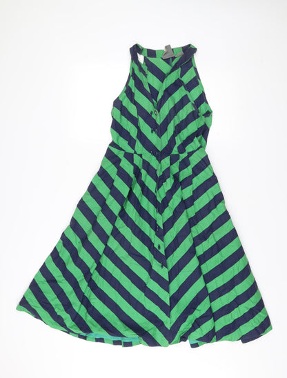 Girls from Savoy Women’s Green Blue Stripe A-Line Halter Dress M