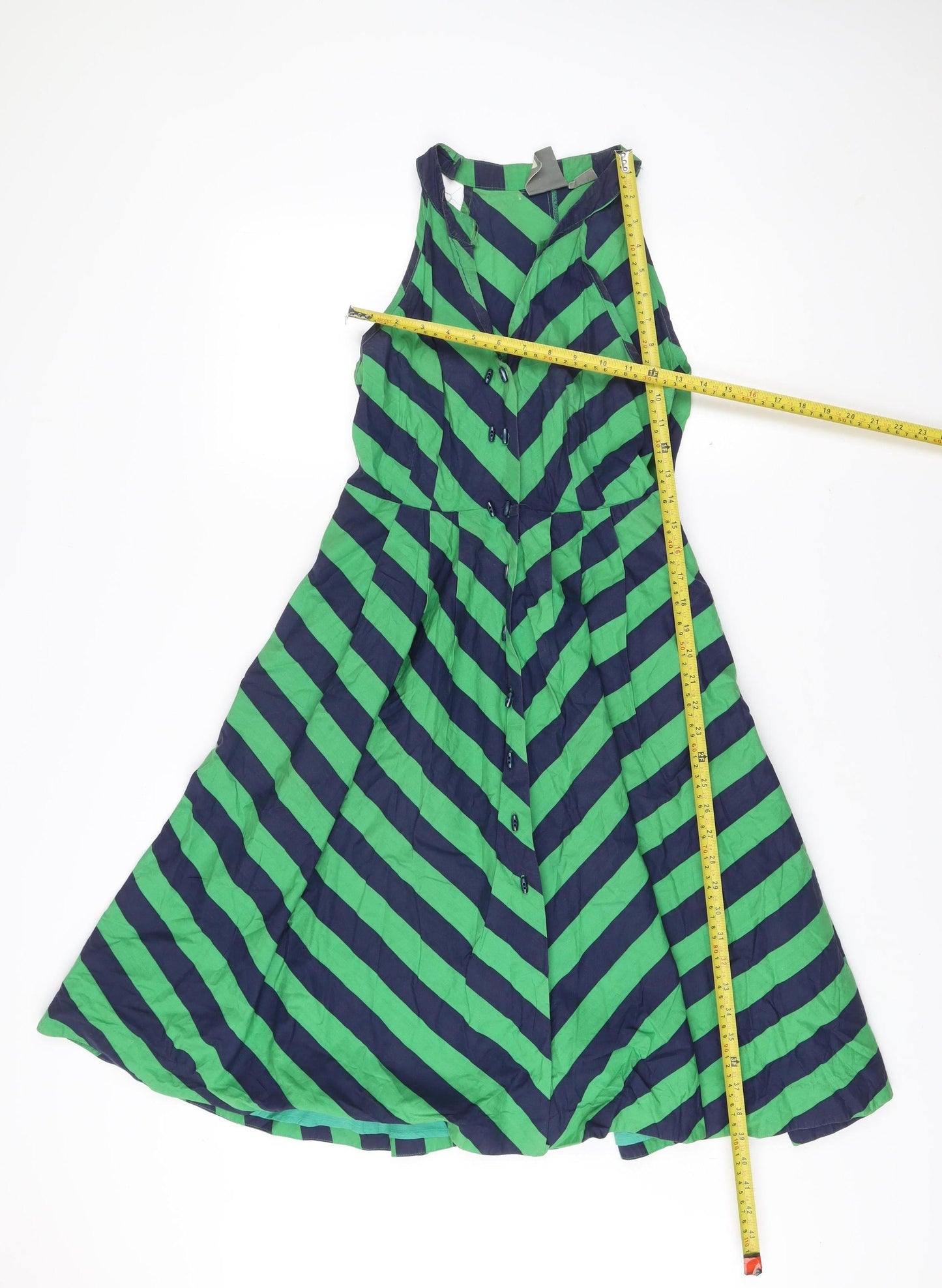 Girls from Savoy Women’s Green Blue Stripe A-Line Halter Dress M