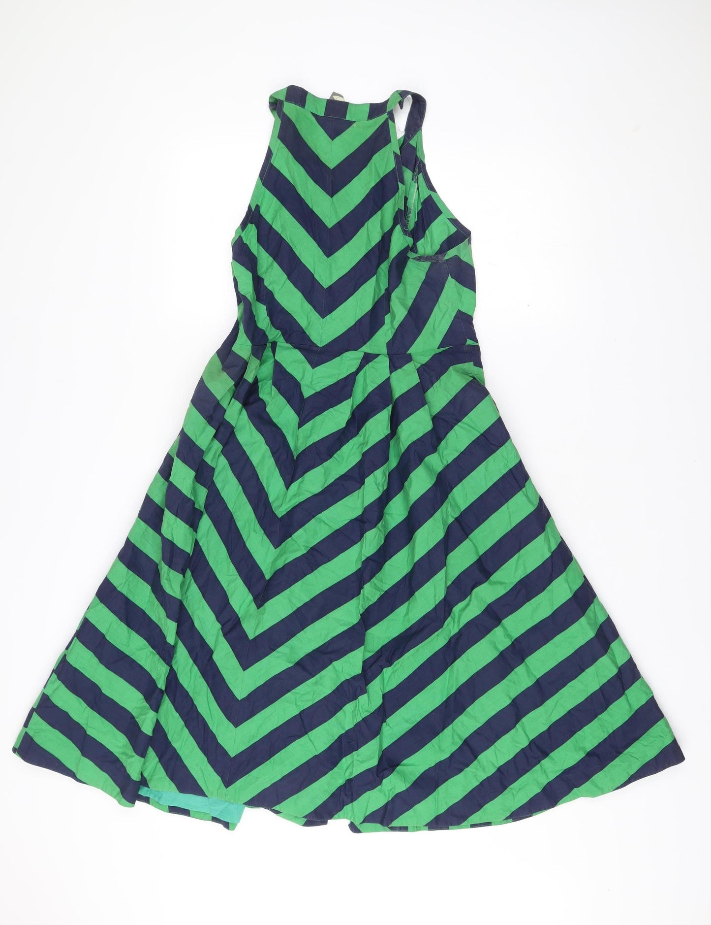 Girls from Savoy Women’s Green Blue Stripe A-Line Halter Dress M