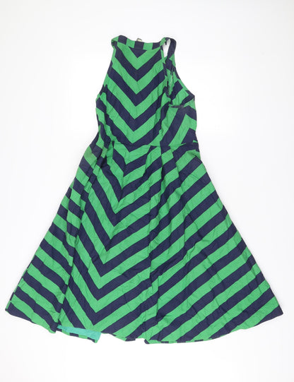 Girls from Savoy Women’s Green Blue Stripe A-Line Halter Dress M