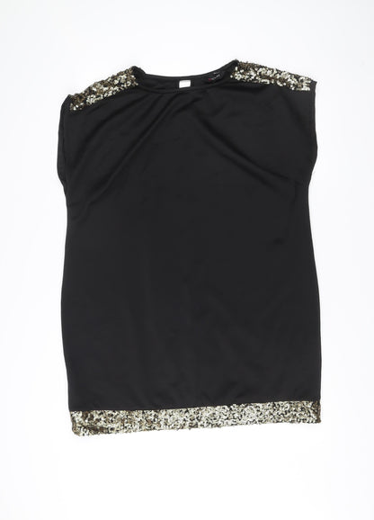 Yours Women Black Sequin Trim Plus Size 18 Shift Dress