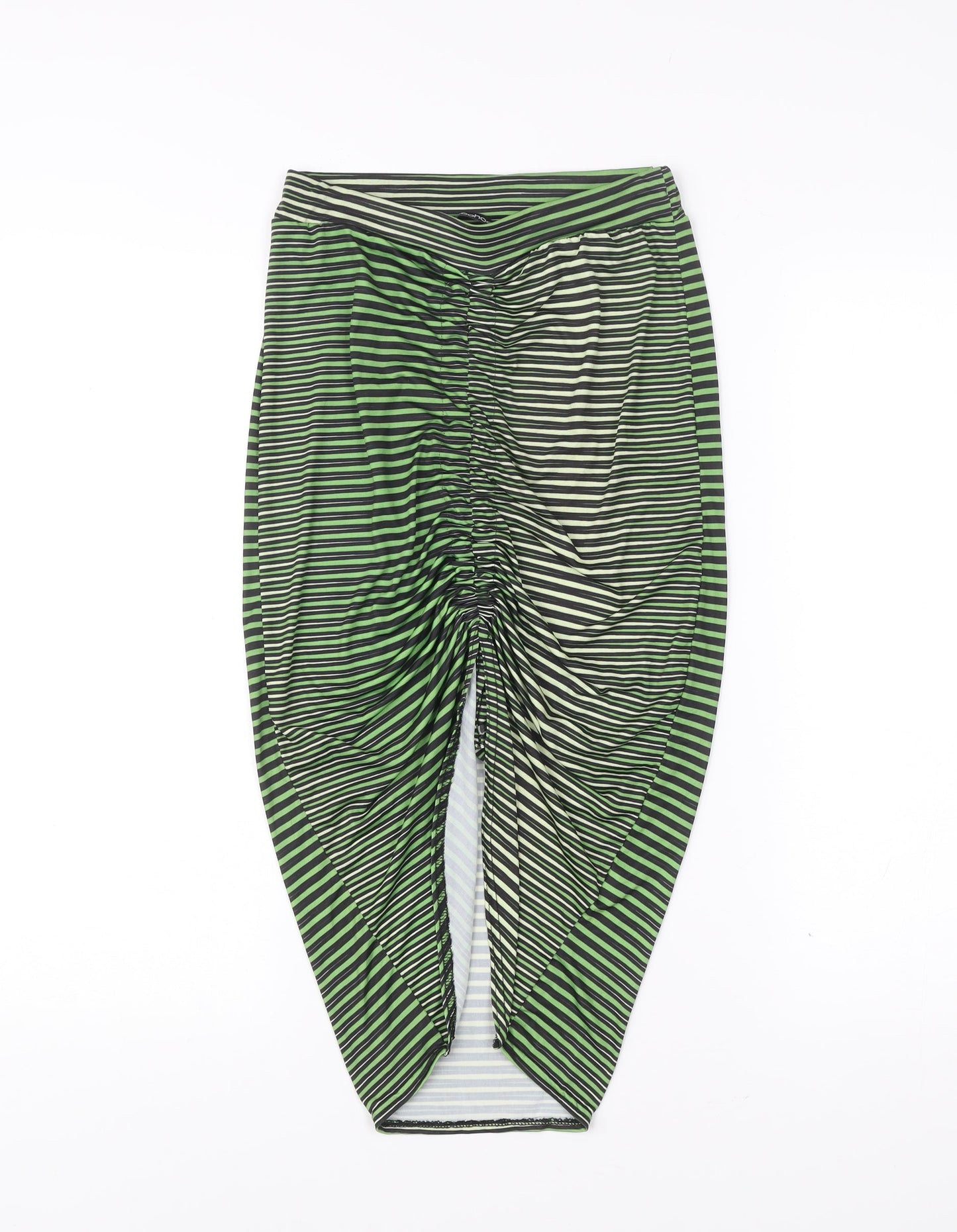 Boohoo Women’s Green Black Striped Tulip Midi Skirt Size 8
