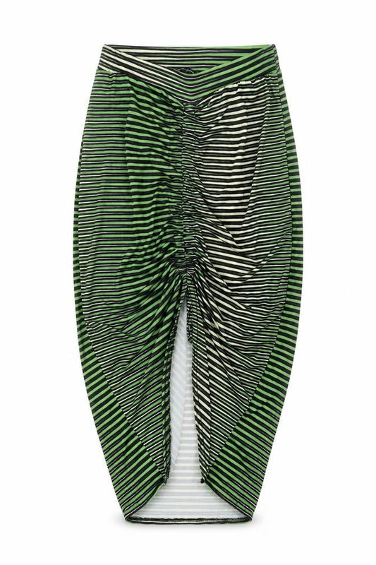 Boohoo Women’s Green Black Striped Tulip Midi Skirt Size 8