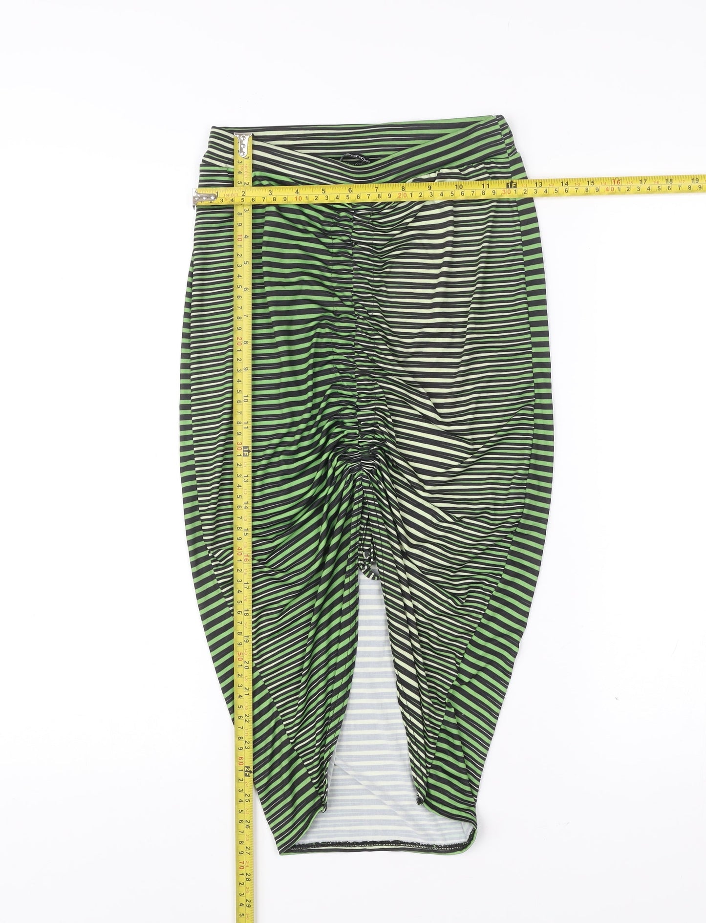 Boohoo Women’s Green Black Striped Tulip Midi Skirt Size 8