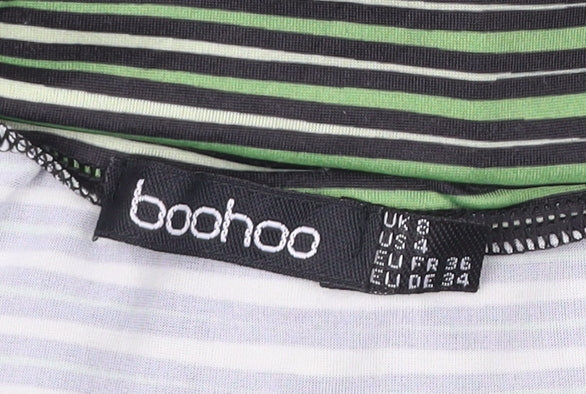 Boohoo Women’s Green Black Striped Tulip Midi Skirt Size 8