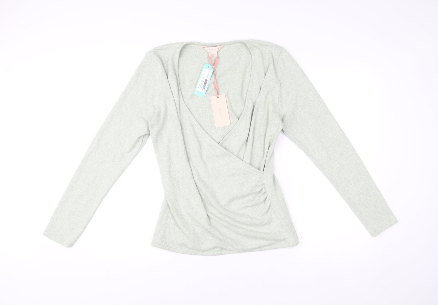 Mauvette Women’s Green Wrap Jumper UK 14 V-Neck Long Sleeve