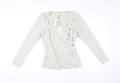 Mauvette Women’s Green Wrap Jumper UK 14 V-Neck Long Sleeve