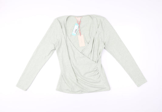Mauvette Women’s Green Wrap Jumper UK 14 V-Neck Long Sleeve