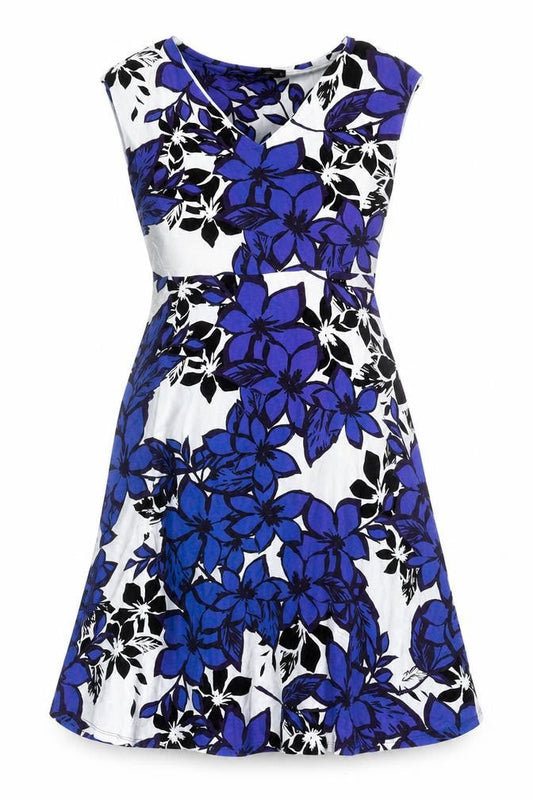 M&Co Womens Blue White Floral A-Line Knee Length Dress Size 12