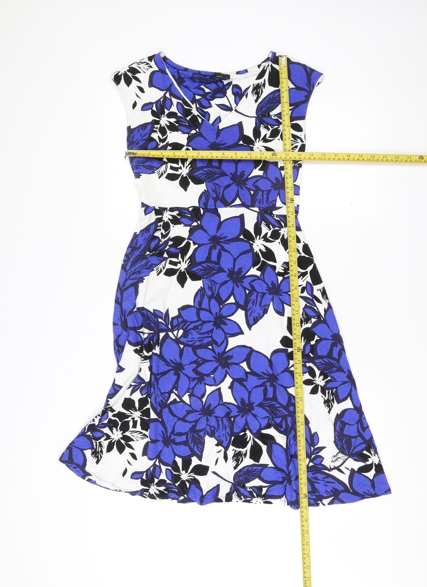 M&Co Womens Blue White Floral A-Line Knee Length Dress Size 12