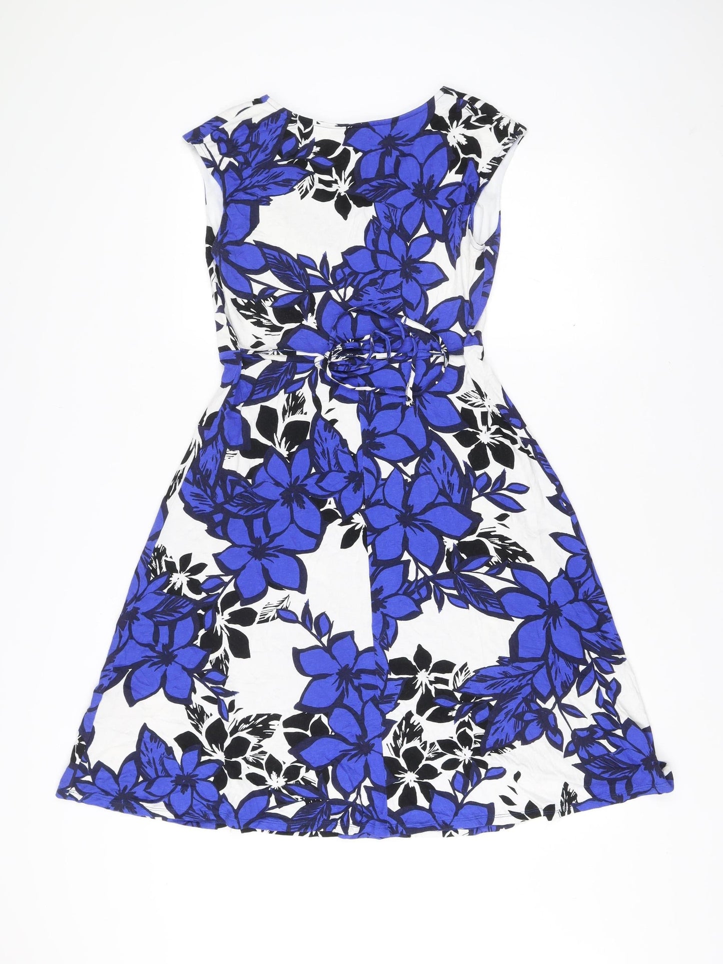 M&Co Womens Blue White Floral A-Line Knee Length Dress Size 12