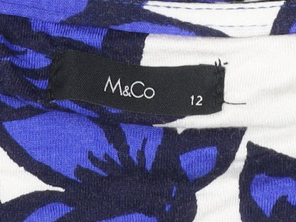 M&Co Womens Blue White Floral A-Line Knee Length Dress Size 12