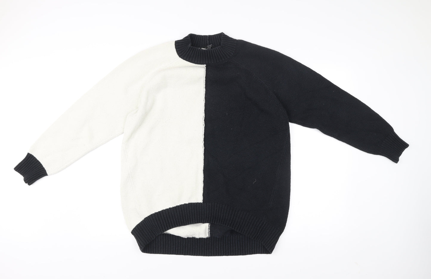 Next Women’s Black White Pullover Jumper M Mock Neck Knit