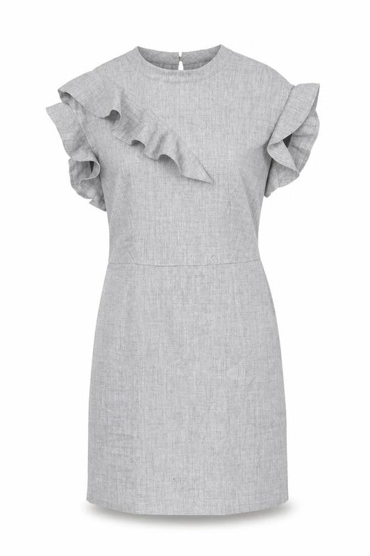 Oliver Bonas Women’s Grey Shift Dress Size 6 Ruffle Sleeve Workwear