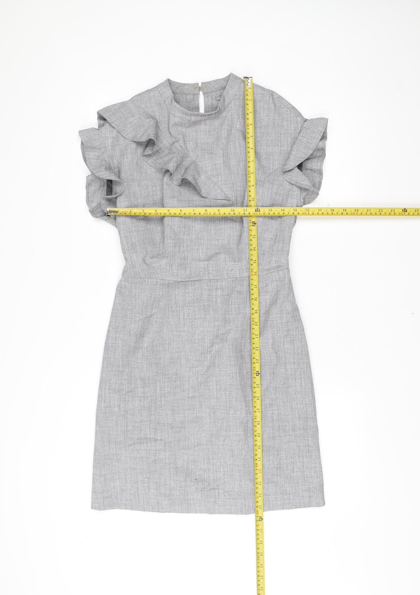 Oliver Bonas Women’s Grey Shift Dress Size 6 Ruffle Sleeve Workwear