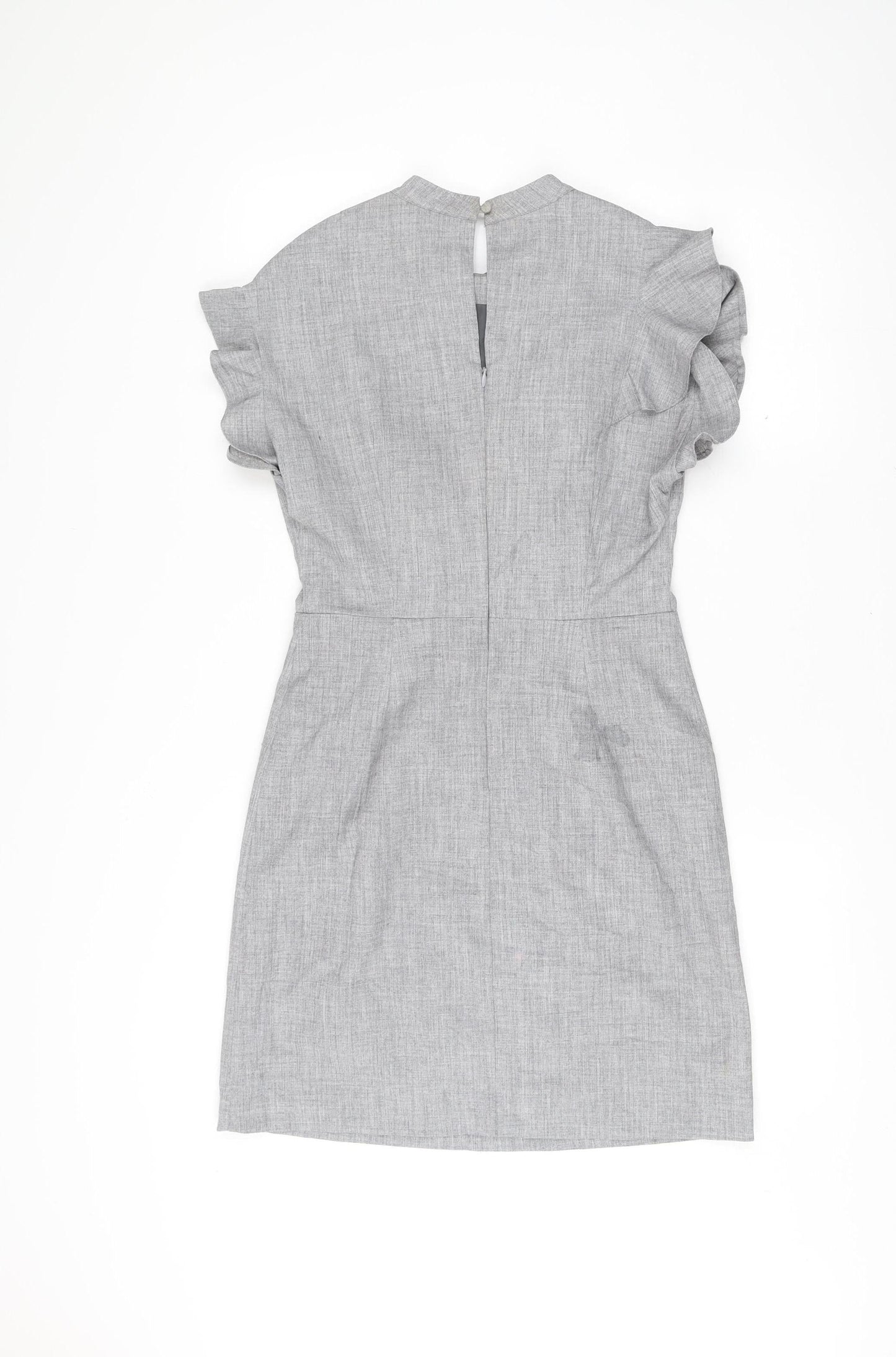 Oliver Bonas Women’s Grey Shift Dress Size 6 Ruffle Sleeve Workwear