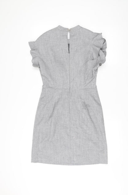 Oliver Bonas Women’s Grey Shift Dress Size 6 Ruffle Sleeve Workwear