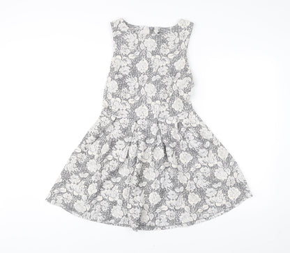 Topshop Women’s Grey Ivory Floral Skater Dress UK 10 Sleeveless