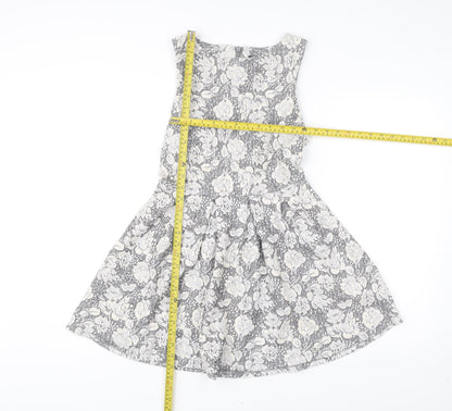 Topshop Women’s Grey Ivory Floral Skater Dress UK 10 Sleeveless