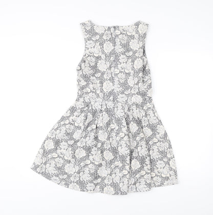 Topshop Women’s Grey Ivory Floral Skater Dress UK 10 Sleeveless