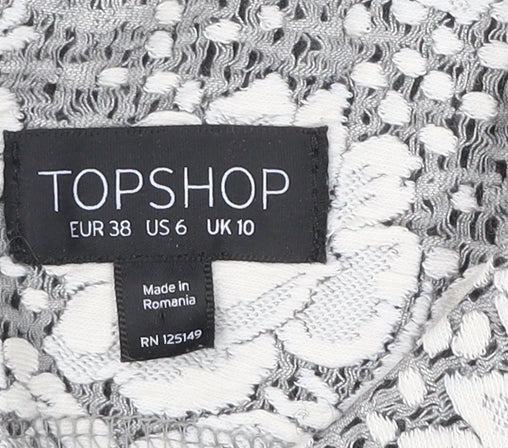 Topshop Women’s Grey Ivory Floral Skater Dress UK 10 Sleeveless
