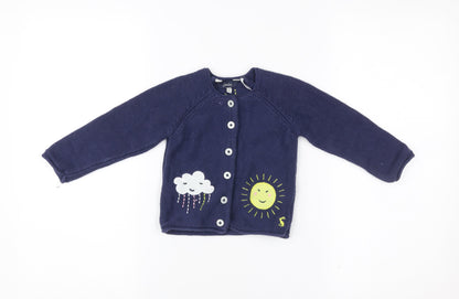 Joules Unisex Baby Blue Cardigan 12-18 Months Knit Weather Design