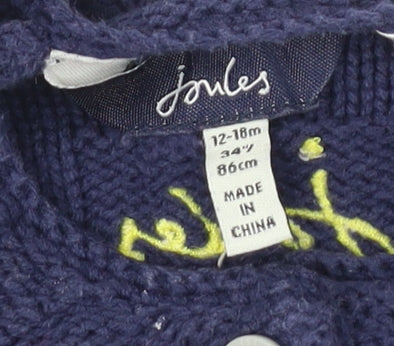 Joules Unisex Baby Blue Cardigan 12-18 Months Knit Weather Design