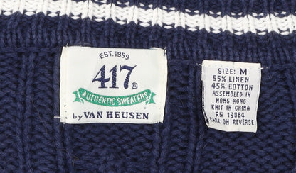 Van Heusen Mens Blue Cable-Knit V-Neck Pullover Jumper M