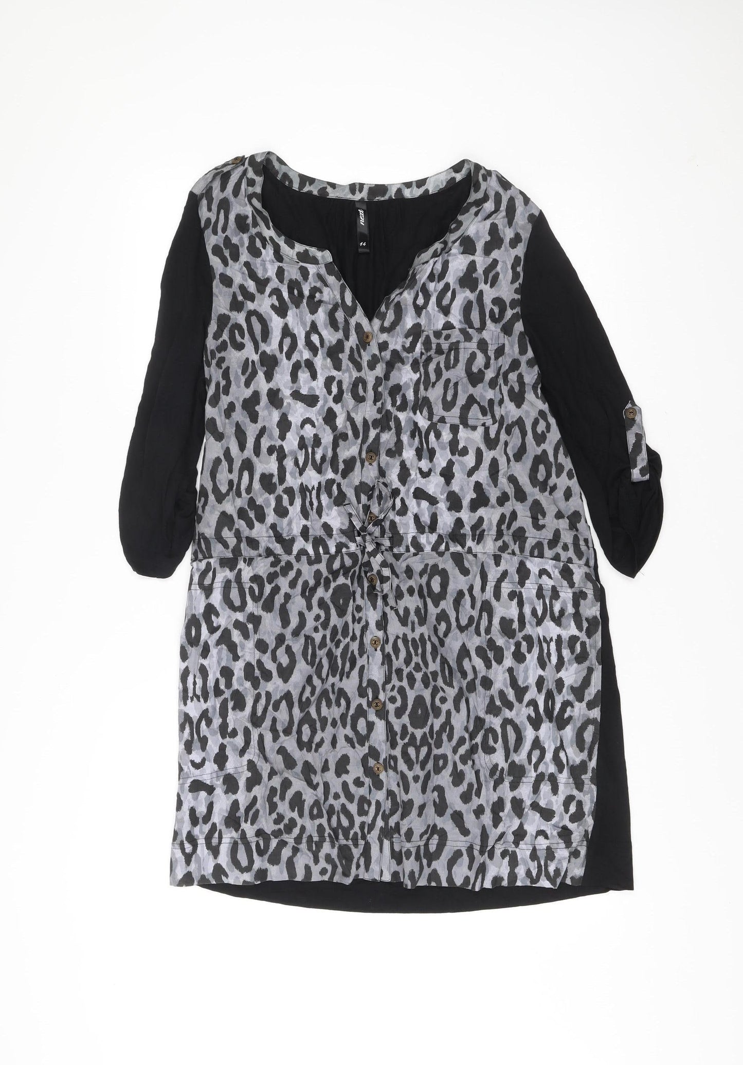 Next Women’s Grey Black Leopard Print Shirt Dress Size 14