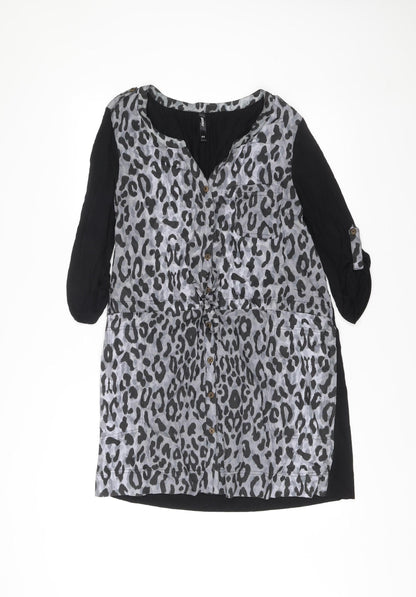 Next Women’s Grey Black Leopard Print Shirt Dress Size 14