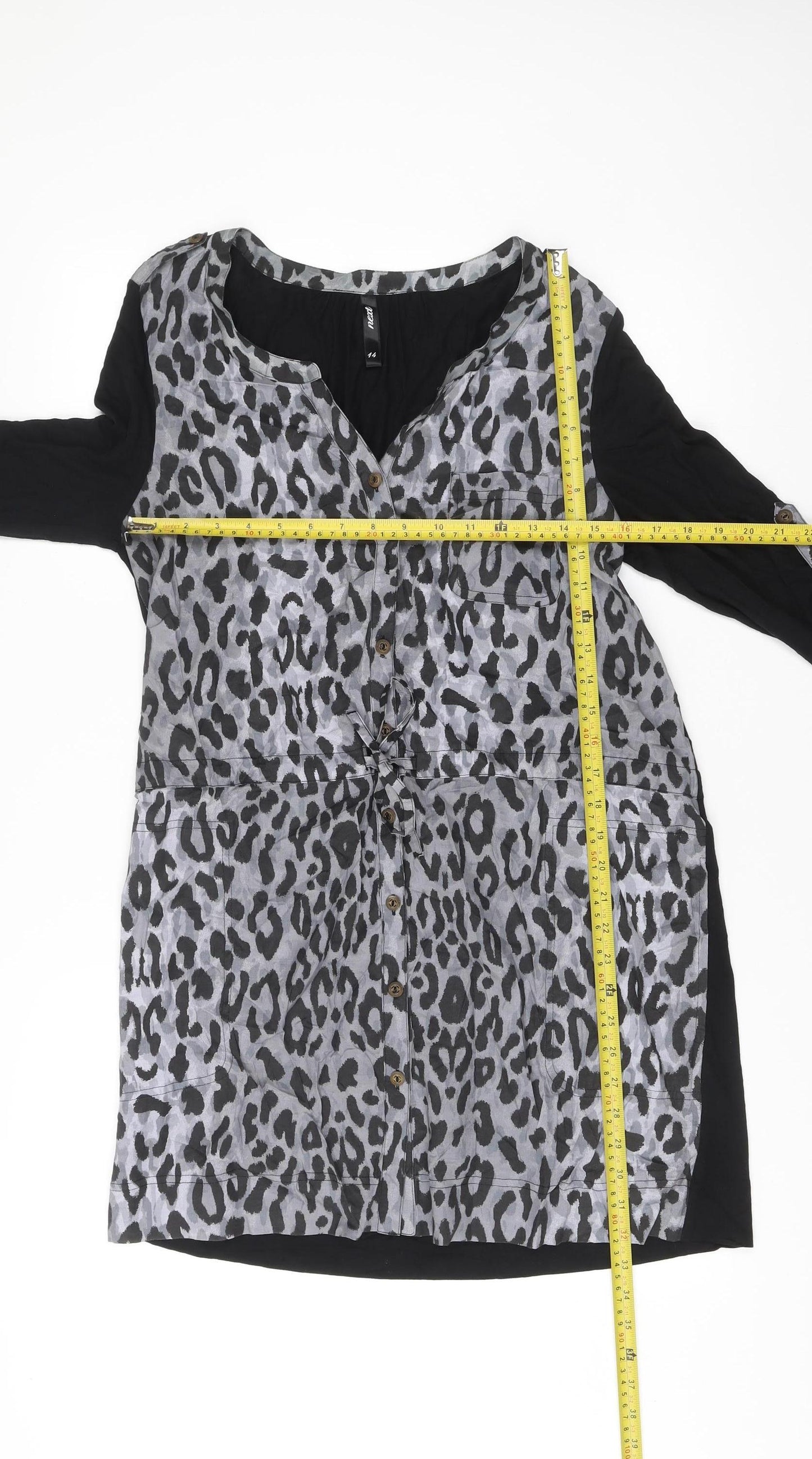 Next Women’s Grey Black Leopard Print Shirt Dress Size 14
