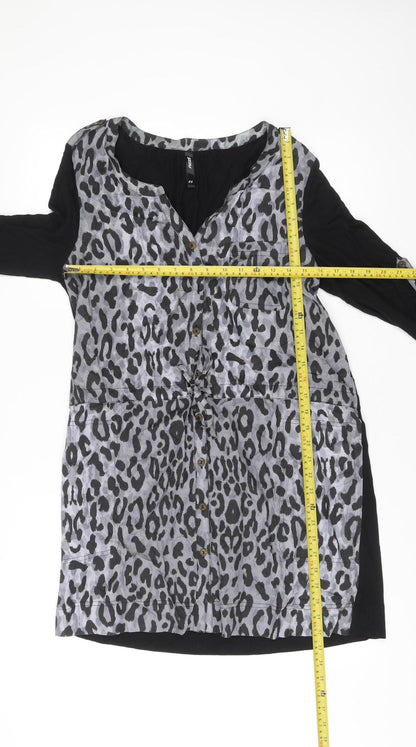 Next Women’s Grey Black Leopard Print Shirt Dress Size 14