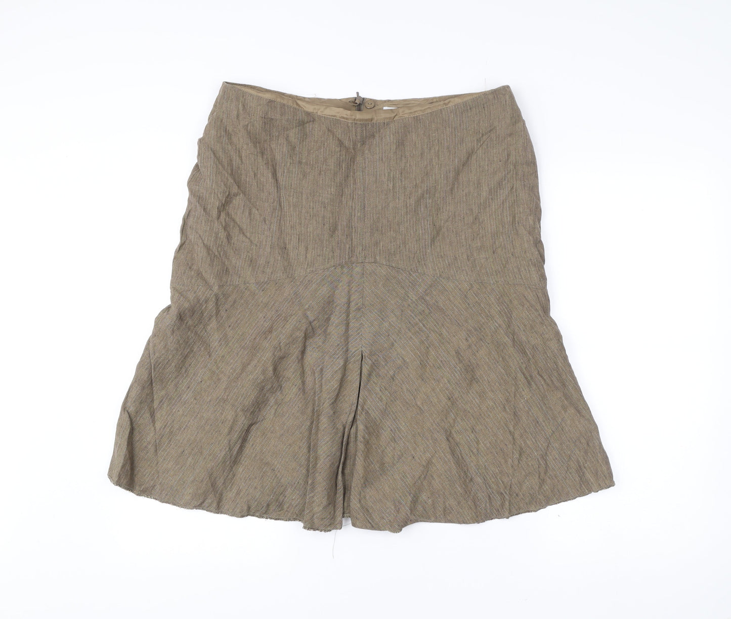 Next Womens Brown Linen Blend A-Line Skirt Size 16 Knee Length