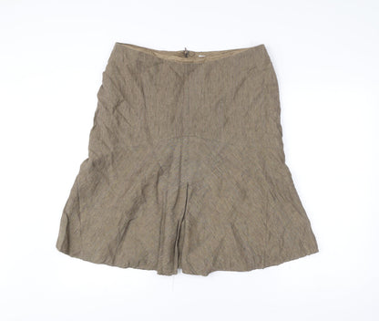 Next Womens Brown Linen Blend A-Line Skirt Size 16 Knee Length