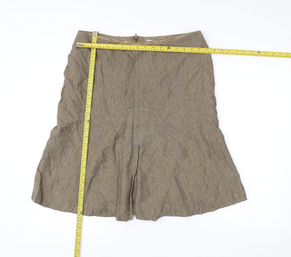 Next Womens Brown Linen Blend A-Line Skirt Size 16 Knee Length