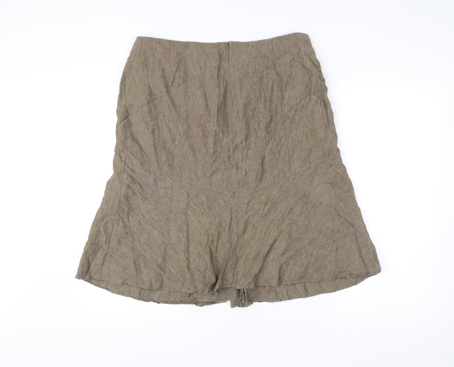 Next Womens Brown Linen Blend A-Line Skirt Size 16 Knee Length