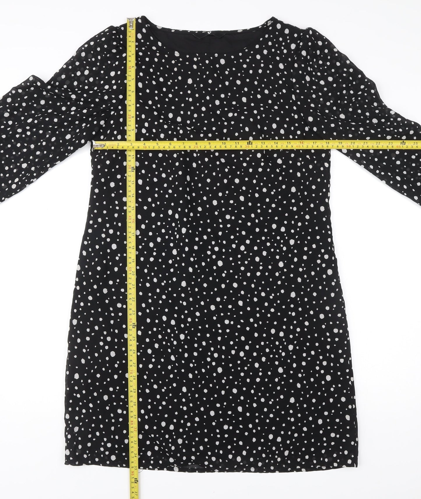 Very Women’s Black Polka Dot Shift Dress Size 12 Long Sleeve