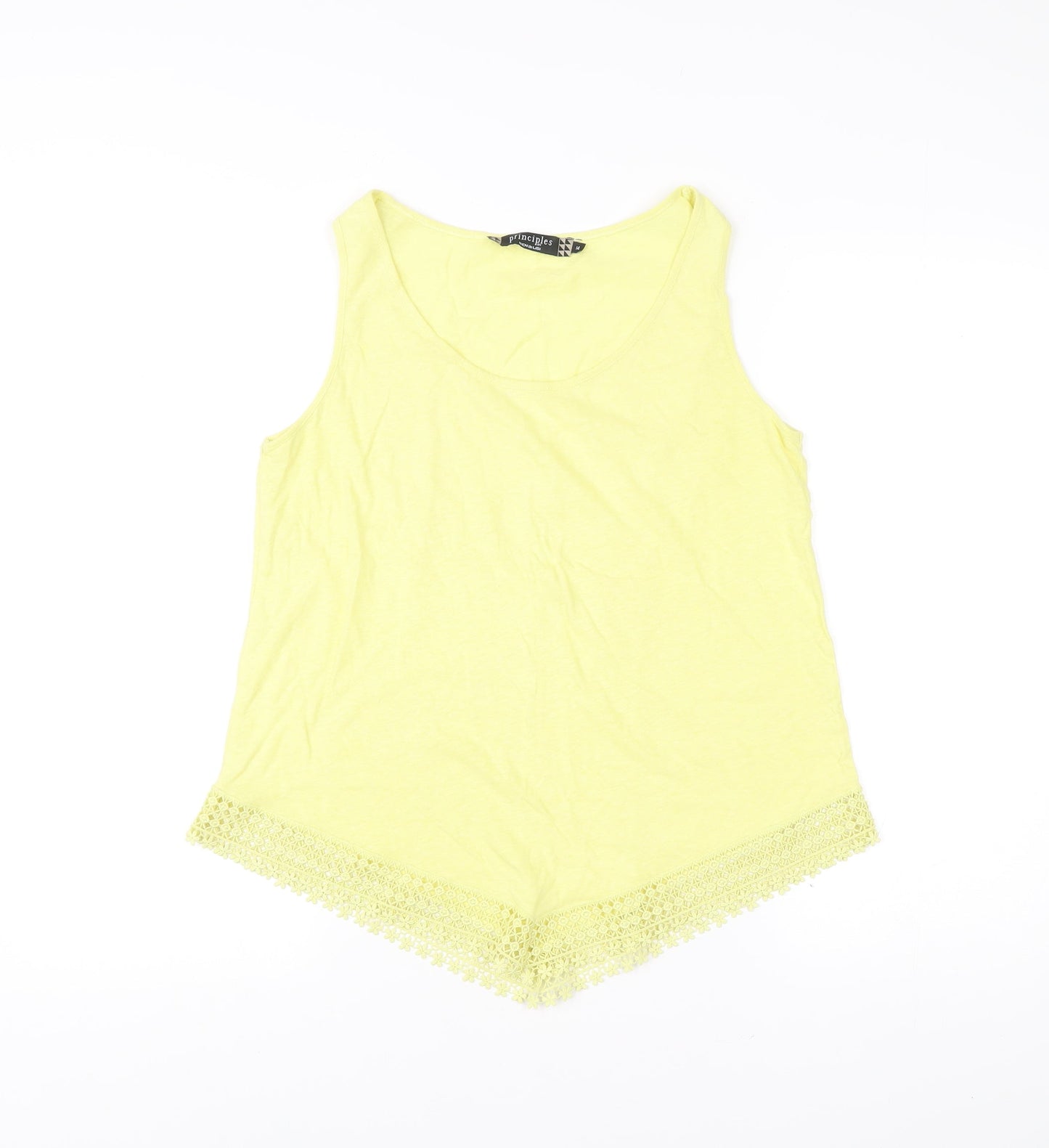 Principles by Ben de Lisi Women Yellow Tank Top Size 14 Crochet Hem