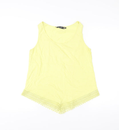 Principles by Ben de Lisi Women Yellow Tank Top Size 14 Crochet Hem