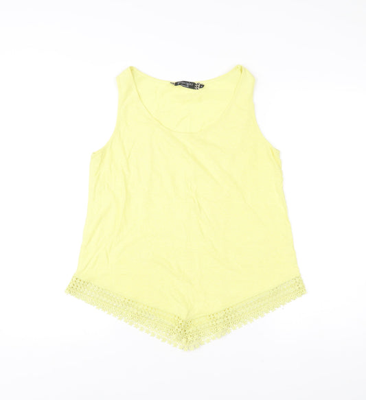 Additional front view of Principles by Ben de Lisi Women Yellow Tank Top, size 14, Crochet Hem