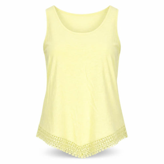 Front view of Principles by Ben de Lisi Women Yellow Tank Top, size 14, Crochet Hem