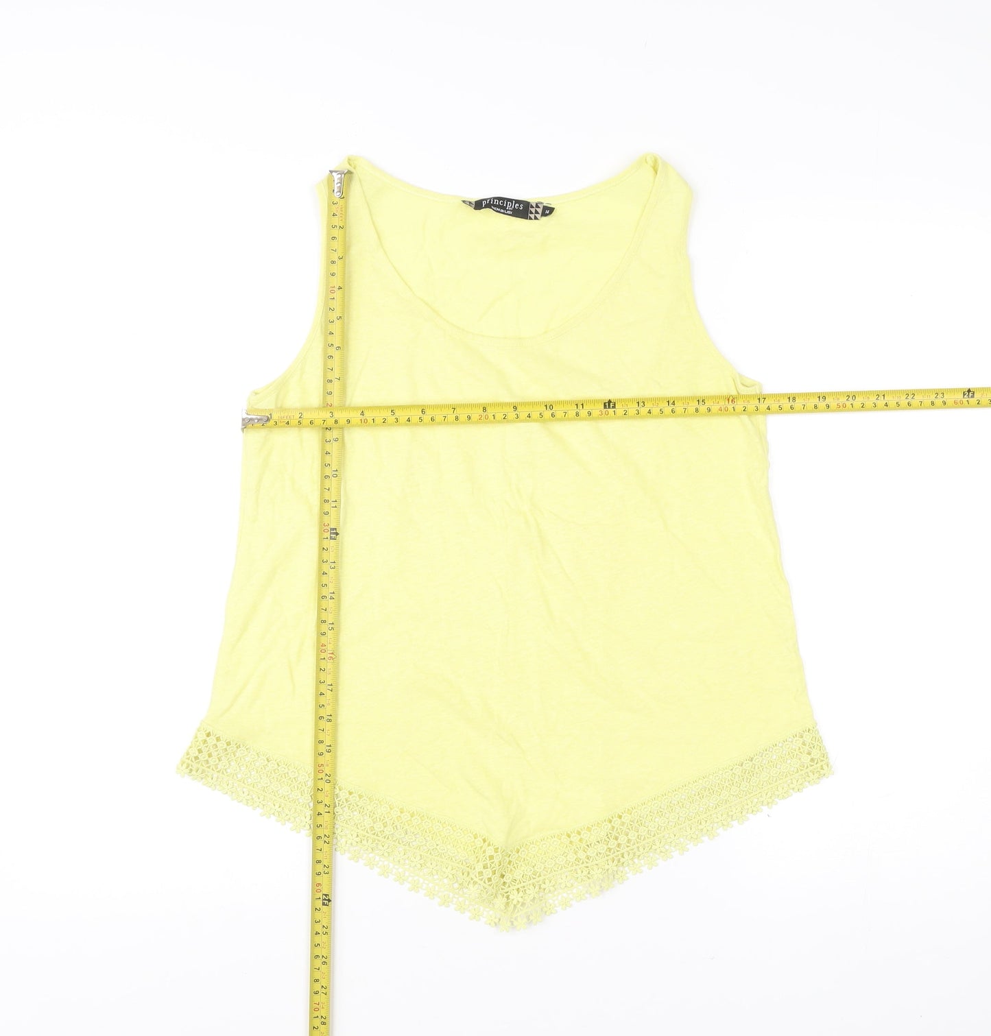 Principles by Ben de Lisi Women Yellow Tank Top Size 14 Crochet Hem