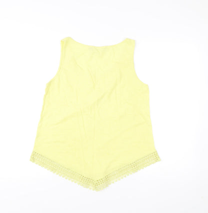 Principles by Ben de Lisi Women Yellow Tank Top Size 14 Crochet Hem